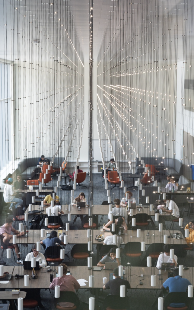 students studying in the Georgia Tech library (aerial view)